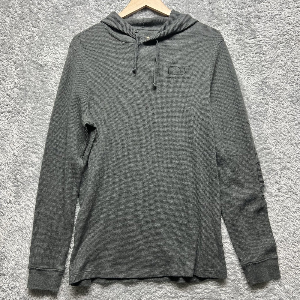 Vineyard Vines Hoodie Shirt Mens Medium Gray Waffle Preppy Coastal‎ Nautical